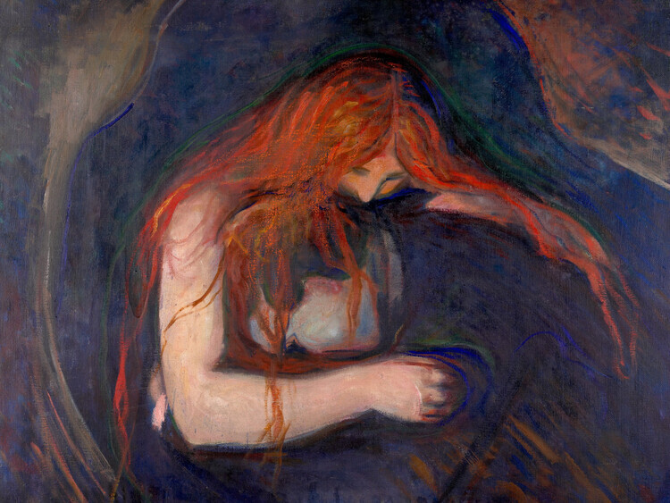 Edvard Munch Plakát, Obraz - Love & Pain, The Vampire, Edvard Munch, 40 × 30 cm