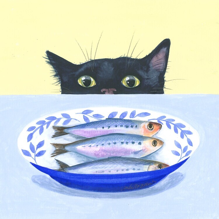 Isabelle Brent Plakát, Obraz - Gourmet Cat, Isabelle Brent, 40 × 40 cm