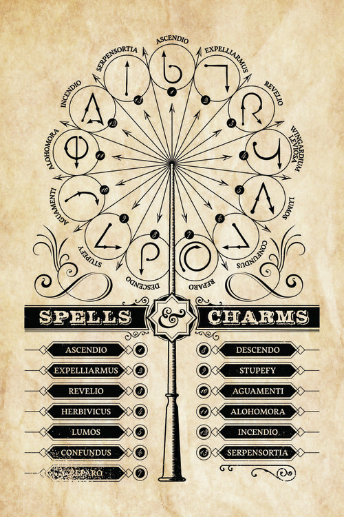 Europosters Plakát, Obraz - Harry Potter - Spells Charms, 26.7 × 40 cm