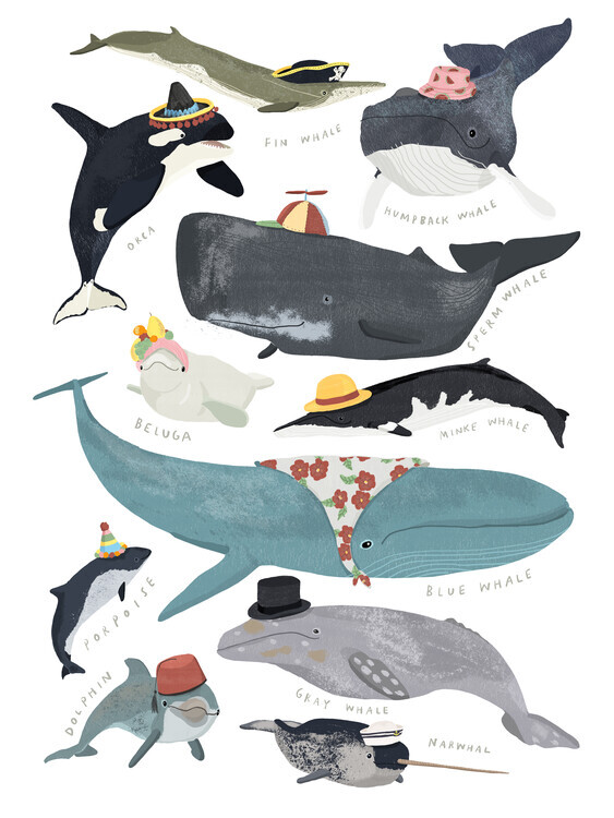 Hanna Melin Plakát, Obraz - Whales In Hats, Hanna Melin, 30 × 40 cm