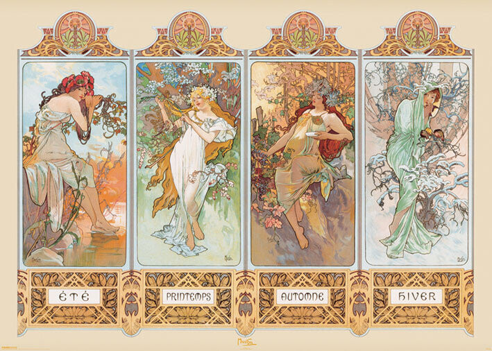 Europosters Plakát, Obraz - Alfons Mucha - Four Seasons, 91.5 × 61 cm