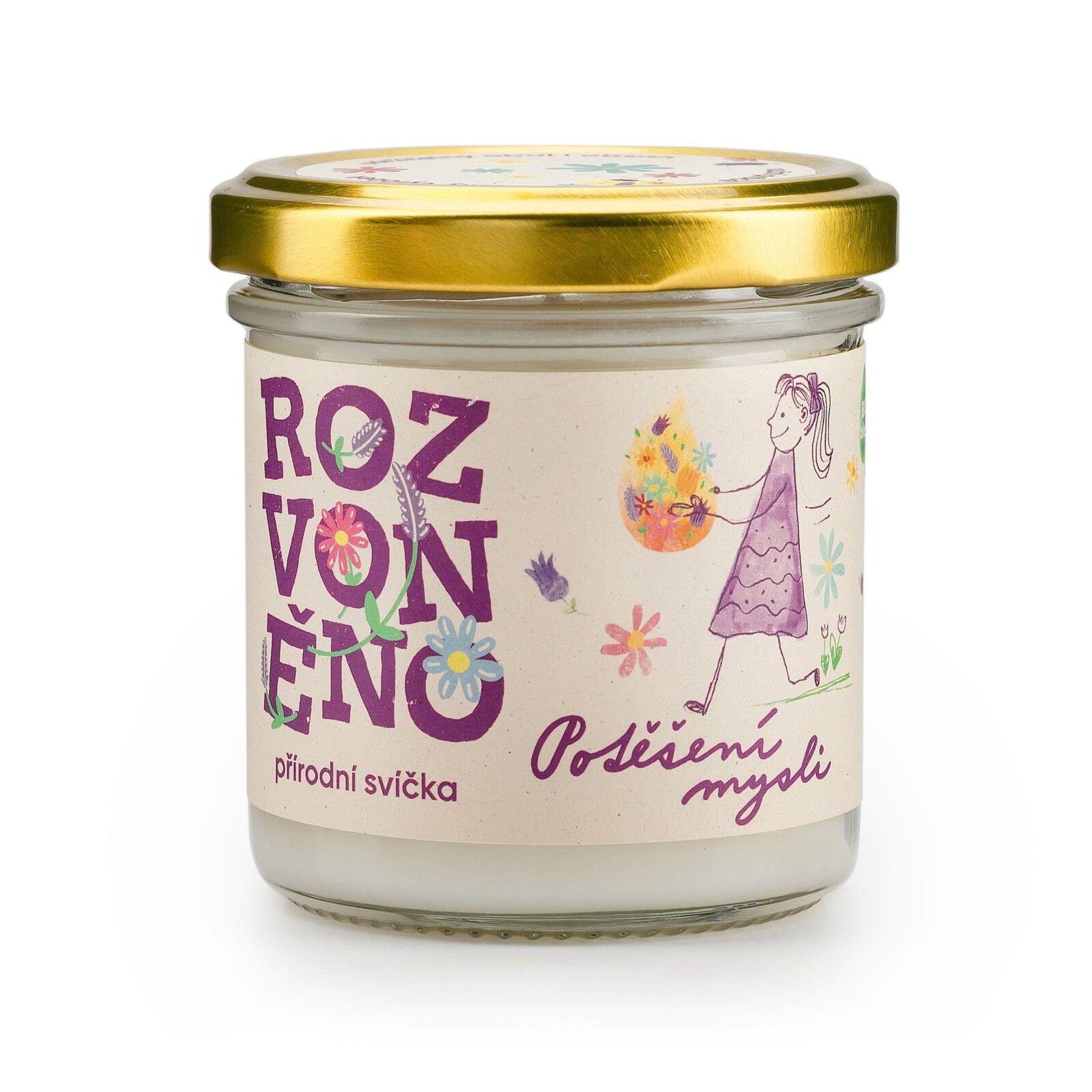 Rozvoněno Vonná svíčka - Potěšení mysli (130 ml) - s levandulí a citronovou trávou