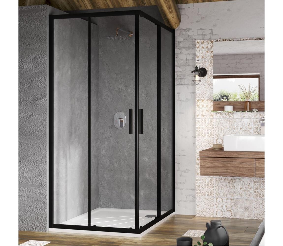 Ravak X1LM70300Z1 - Sprchový kout čtyřdílný rohový BLIX SLIM 90x90 cm černá X1LM70300Z1