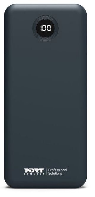 PORT CONNECT powerbanka 10 000 mAh, vestavěné USB-C kabely, LCD displej, černá