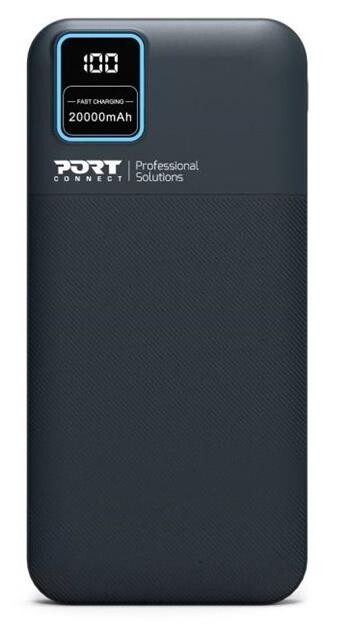 PORT CONNECT powerbanka 20 000 mAh, LCD displej, USB-A QC / USB-C / Micro USB, černá