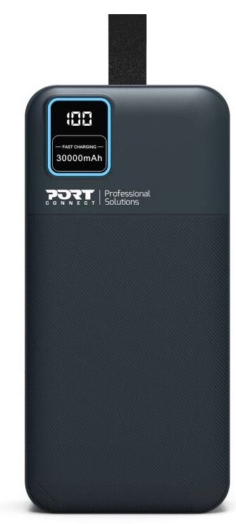 PORT CONNECT powerbanka 30 000 mAh, LCD displej, USB-A QC / USB-C / Micro USB, černá