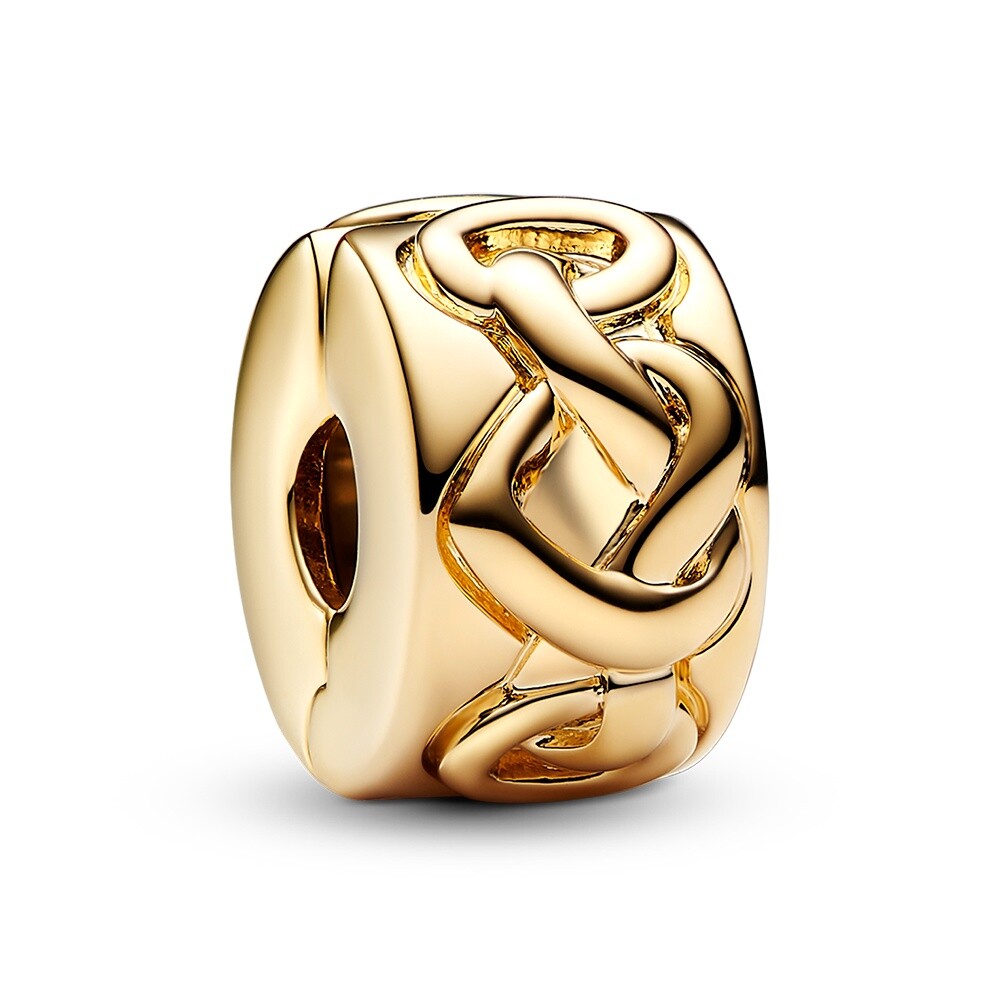 Pandora Pozlacený klipový korálek Propletená srdce Shine 768035C00