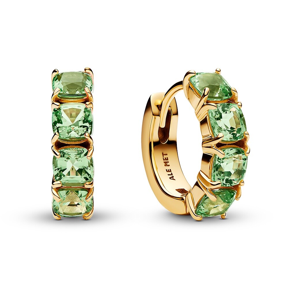 Pandora Pozlacené kruhy se zelenými křišťály Timeless Shine 263851C01