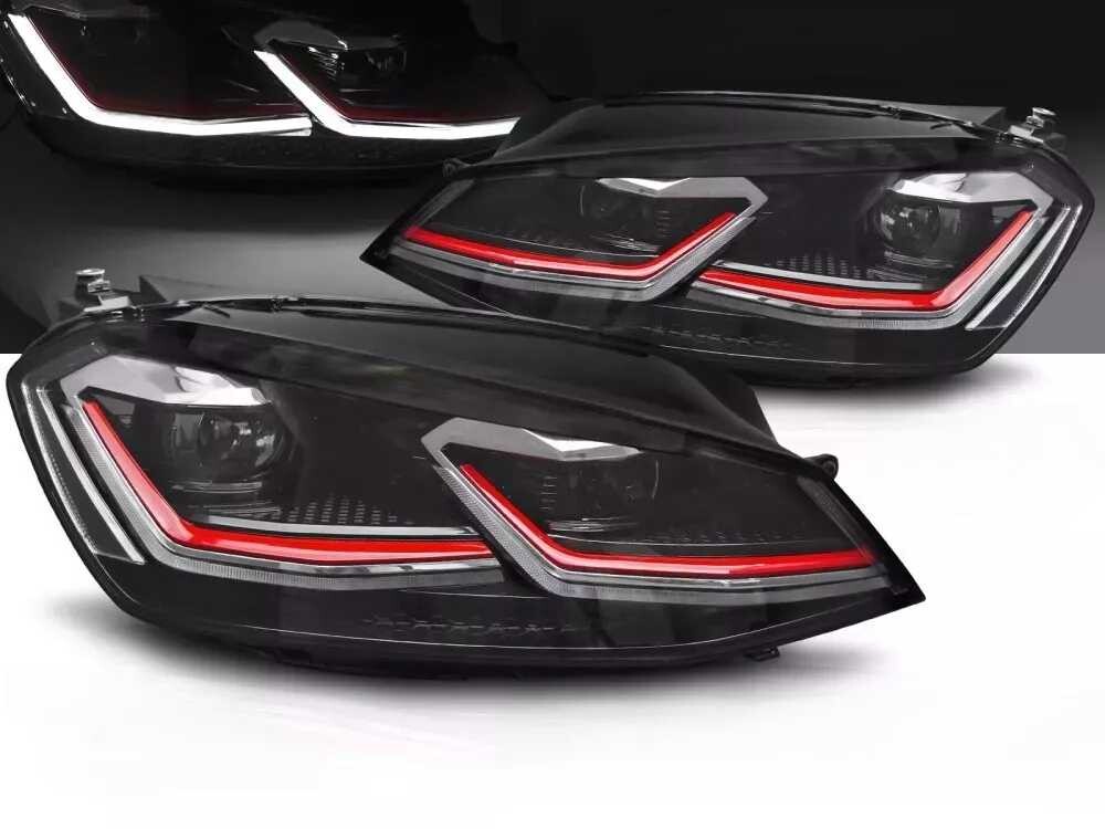 PLNÉ LED SVĚTLOMETY S ČERVENOU LINKOU PRO DENNÍ SVĚTLA PRO VW GOLF 7 11/12-17