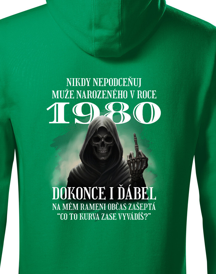 Pánská mikina k narozeninám s kostlivcem a volitelným věkem