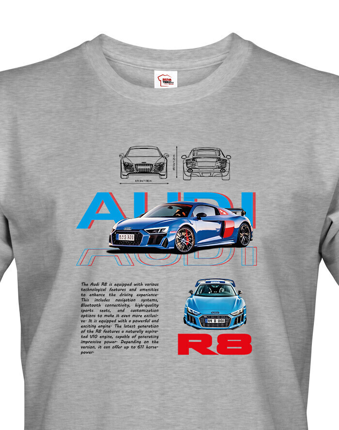 Pánské tričko s potiskem Audi R8 - ideální dárek pro muže