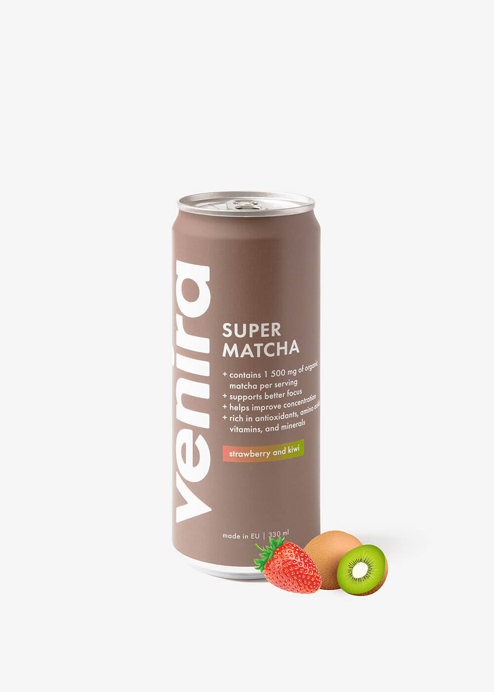 VENIRA super matcha drink v plechovce, jahoda-kiwi, 330 ml