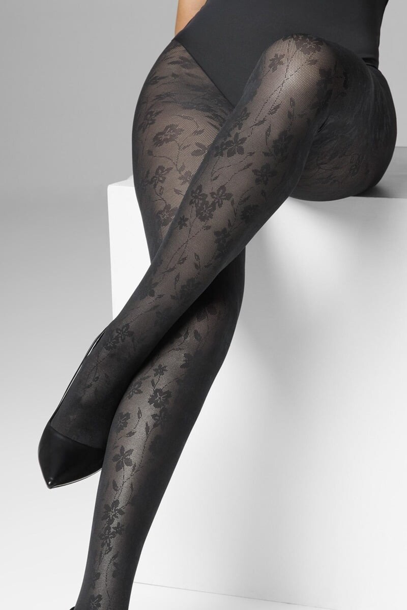 Černé květované punčochy Grace F21 40den