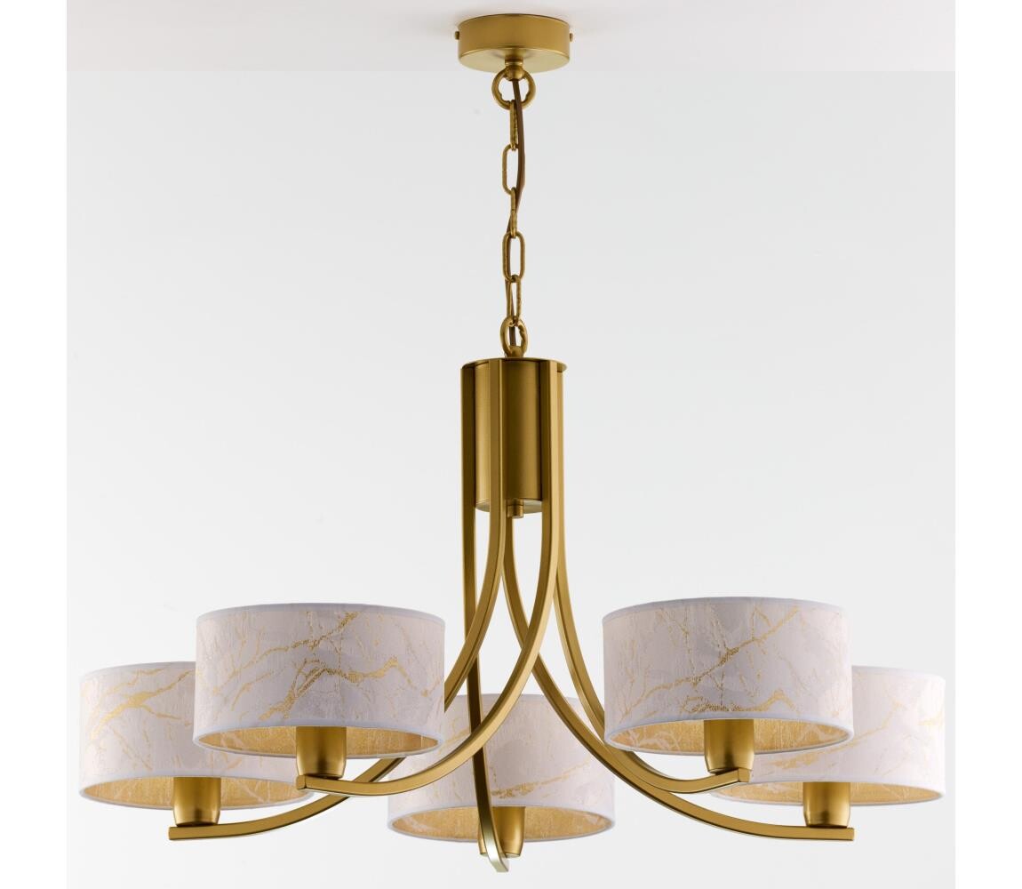 Jupiter 2097 - Lustr na řetězu ARTHUR 5xE27/15W/230V bílá/zlatá/dekor mramoru 2097