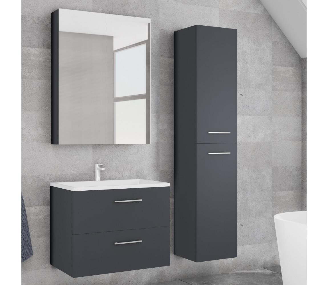 BWS Koupelnová skříňka s umyvadlem KATE + zrcadlová skříňka + nástěnná skříňka antr. Nataly SET anthracite