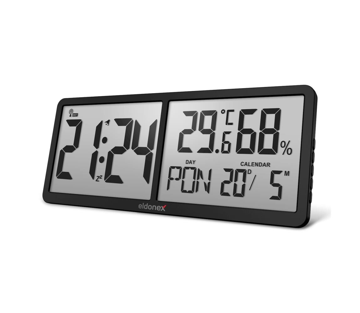 ELDONEX ECL-1110-BK - Digitální nástěnné hodiny TimeCheck 4xAA černá ECL-1110-BK