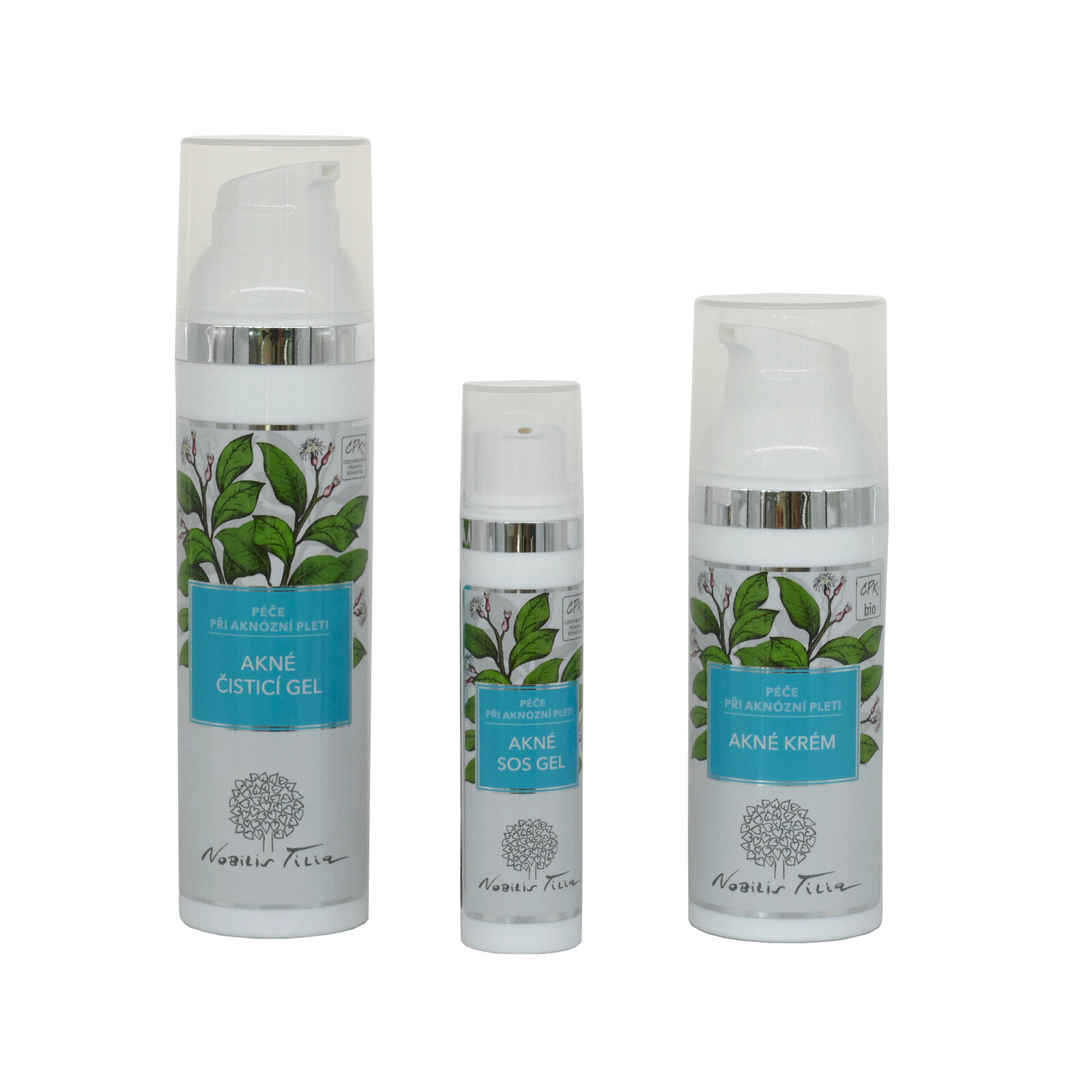 Sada Nobilis Tilia pro péči o aknozní pleť - SOS gel, Obnovující krém 50 ml, Čistící gel 75 ml