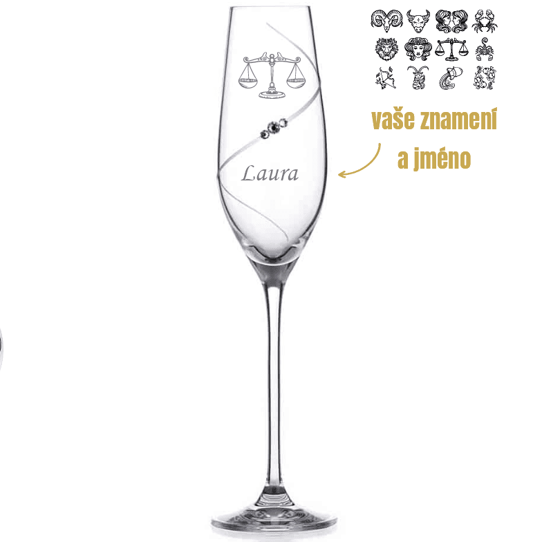 Dekorant Sklenice na šampaňské Silhouette City s vypískovaným znamením zvěrokruhu a jménem 210 ml 1KS