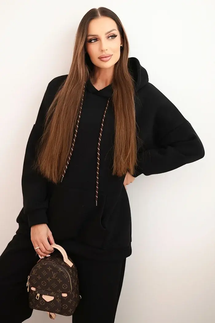 Dámská tepláková souprava s kapucí černá