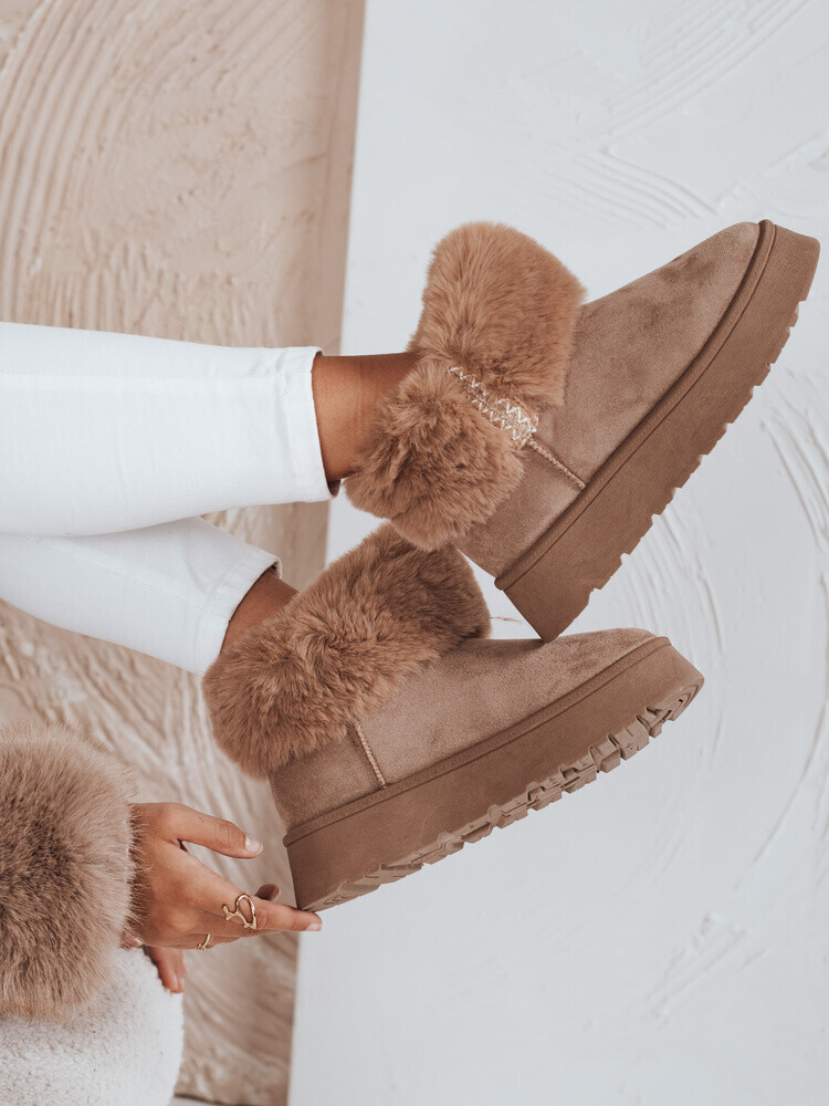 Dámské sněhule s kožešinou béžové