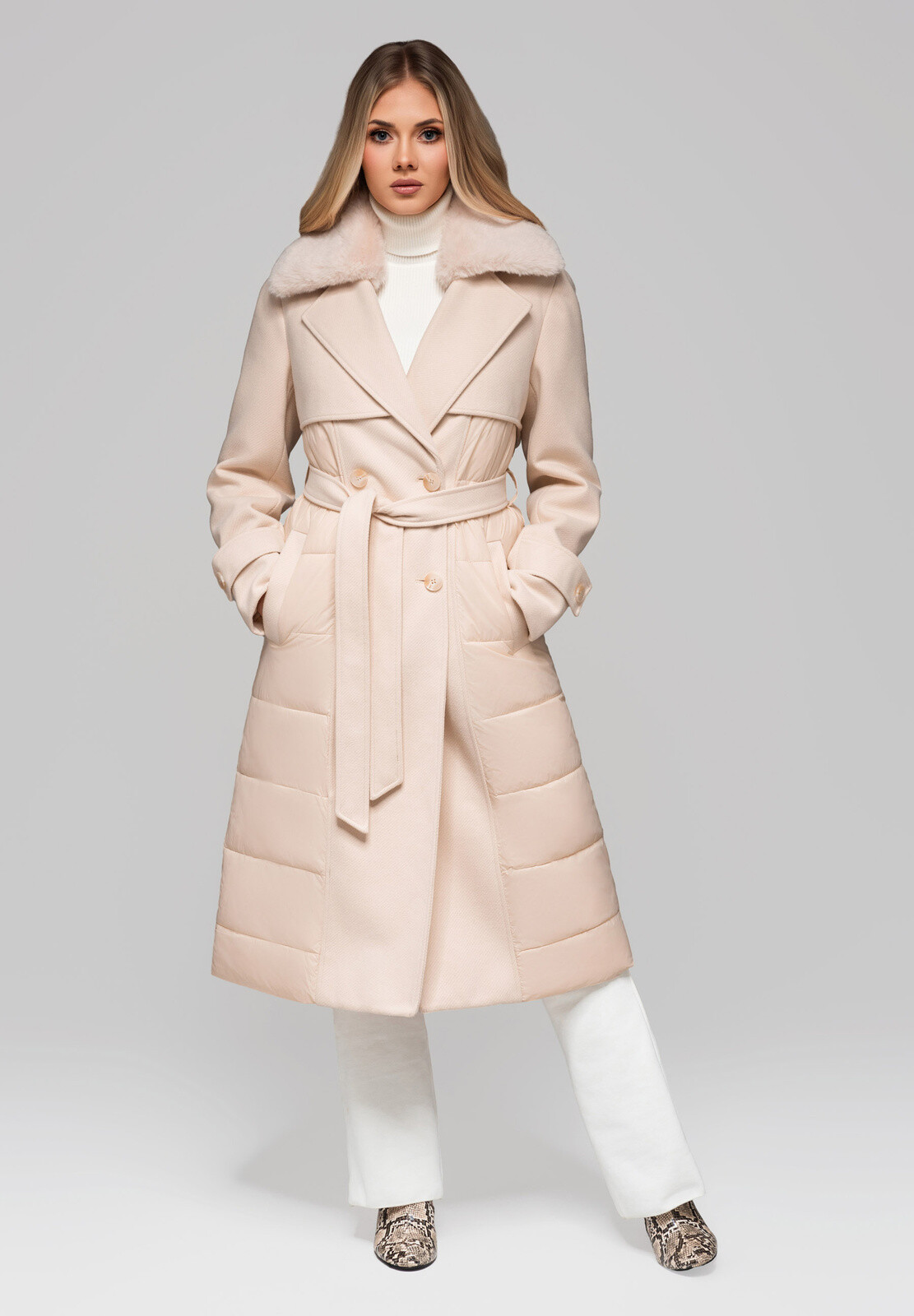 Dámský kabát LARICA s odnímatelnou kožešinou