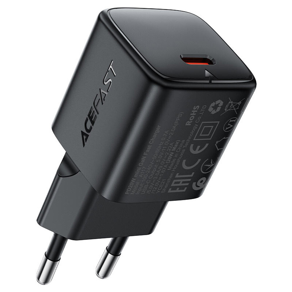 Acefast Wall Charger A117 GaN technologie PD20W mini design USB-C výstup černá