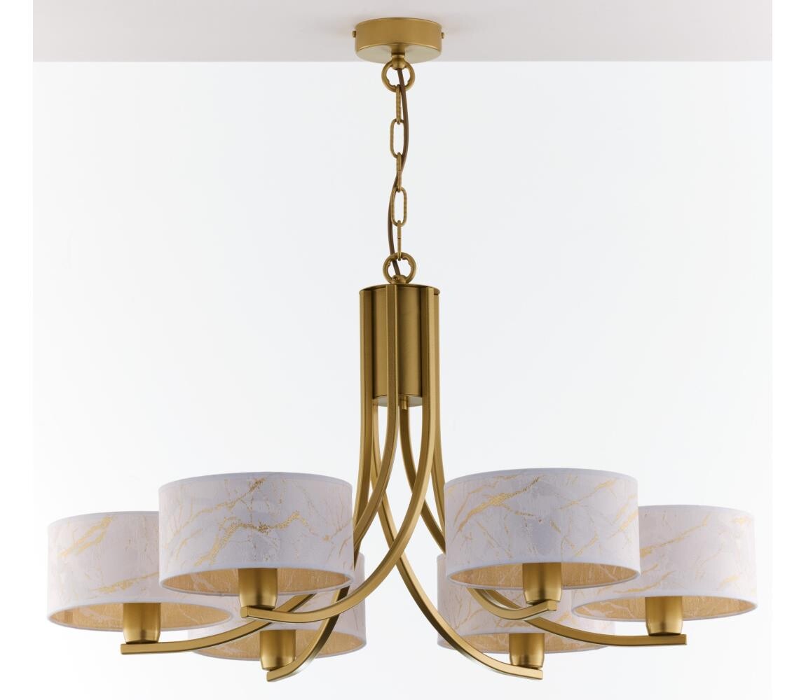 Jupiter 2098 - Lustr na řetězu ARTHUR 6xE27/15W/230V bílá/zlatá/dekor mramoru 2098