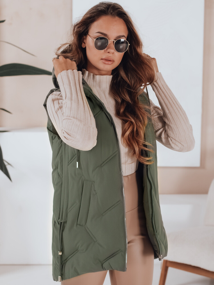 Dámská zelená vesta s kapucí