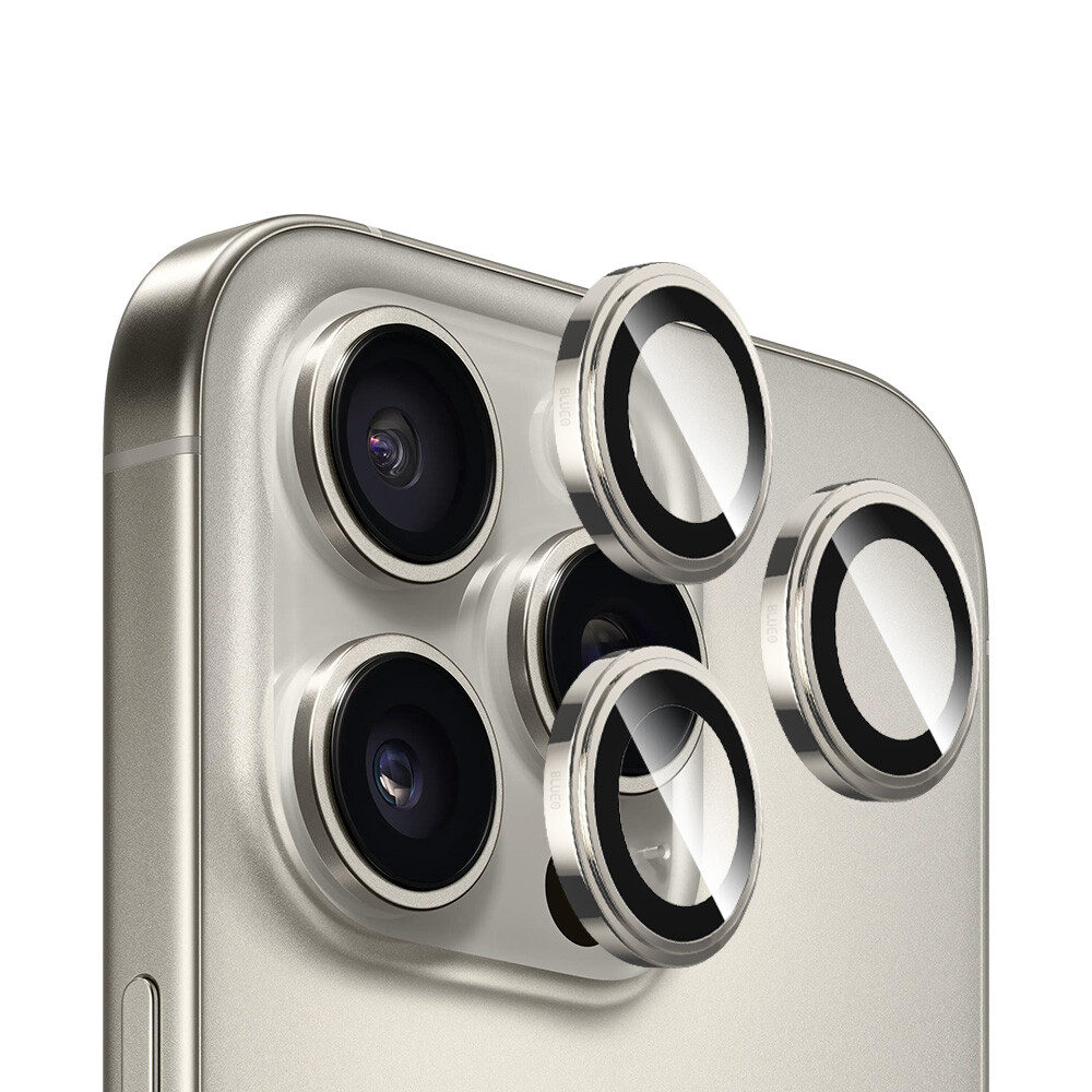 Blueo Sapphire Crystal sklo na objektiv iPhone 16 Pro iPhone 16 Pro Max přírodní titan