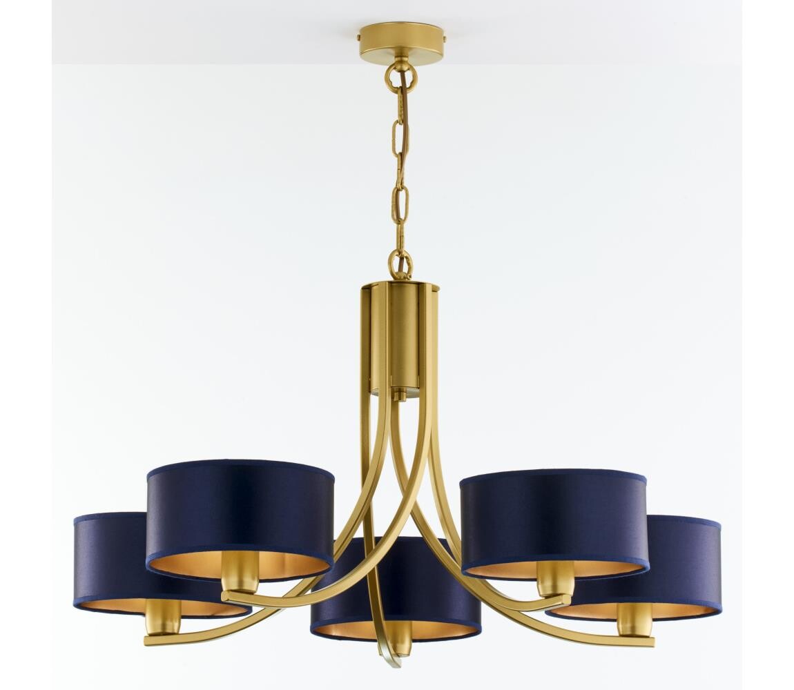 Jupiter 2094 - Lustr na řetězu ARTHUR 5xE27/15W/230V modrá/zlatá 2094
