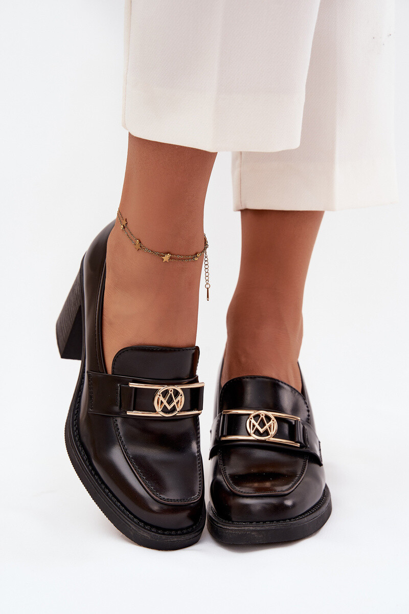 Dámské polobotky s podpatkem a zlatým detailem