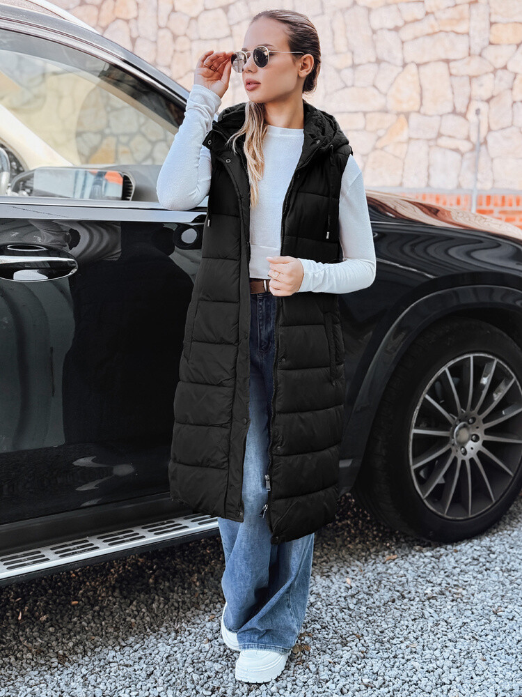 Dlouhá černá prošívaná vesta