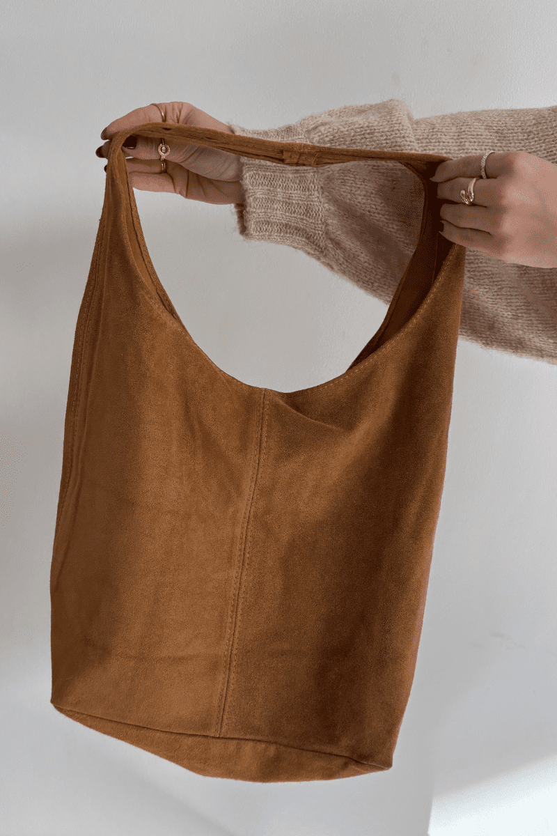 Kožená semišová taška Camel Rilith