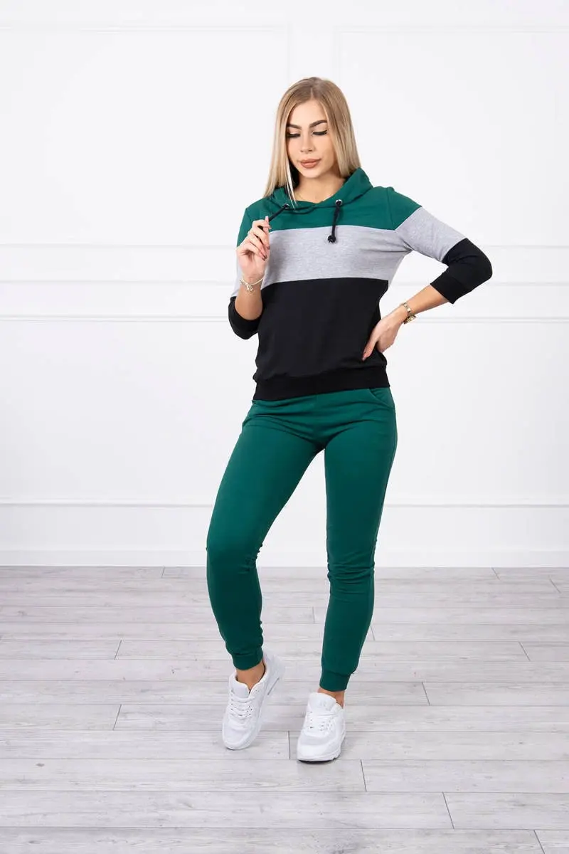 Kesi souprava s barevnými pruhy zelená+šedá