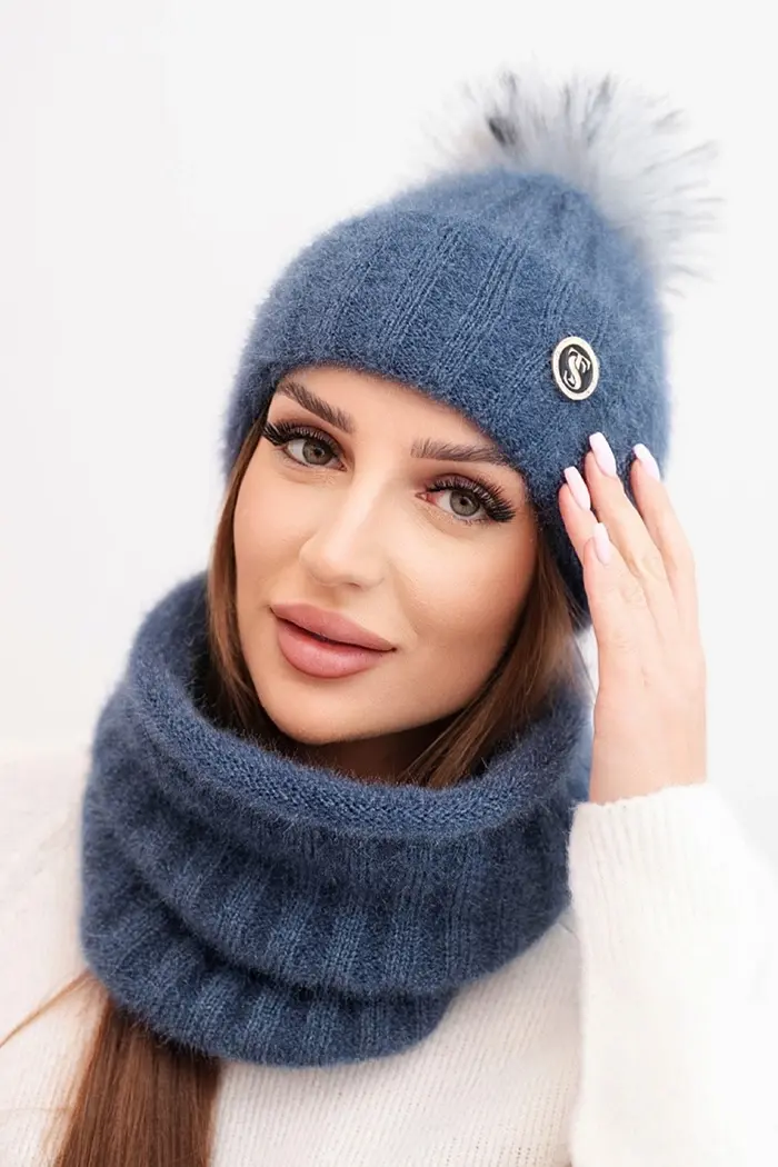 Dámský zimní set s čepicí a šálou, modrý