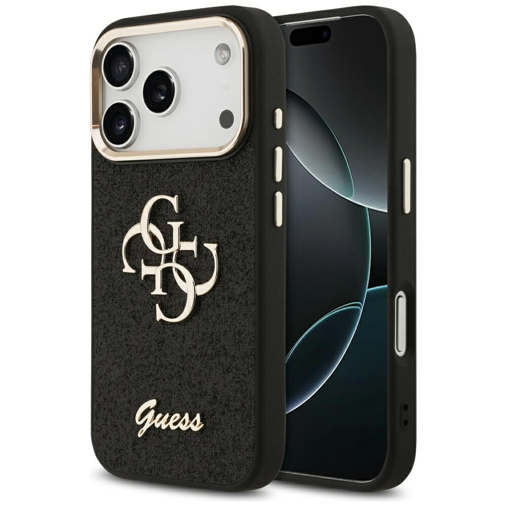 Guess Fixed Glitter Big 4G kovový rámeček iPhone 17 Pro černá