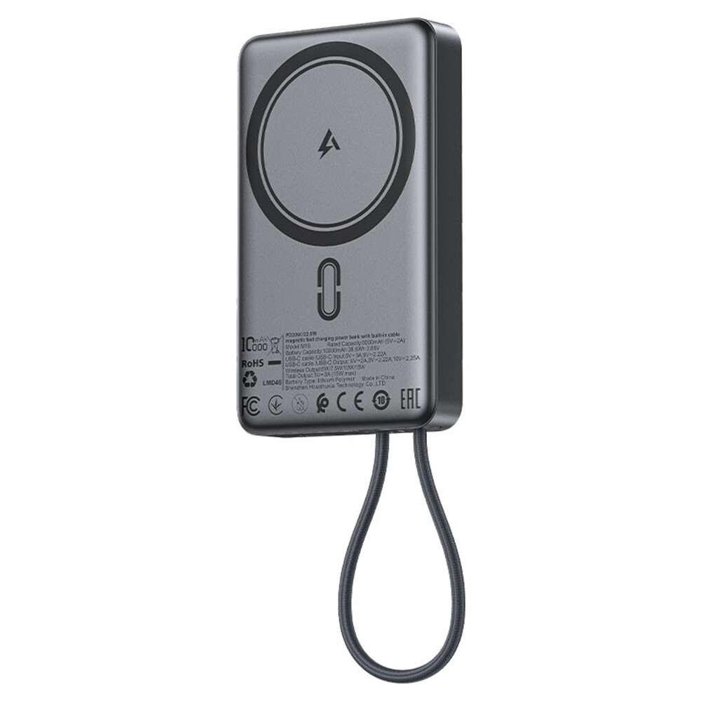 Acefast Magnetic Wireless Power Bank M18-10000 s kabelem černá 10000mAh