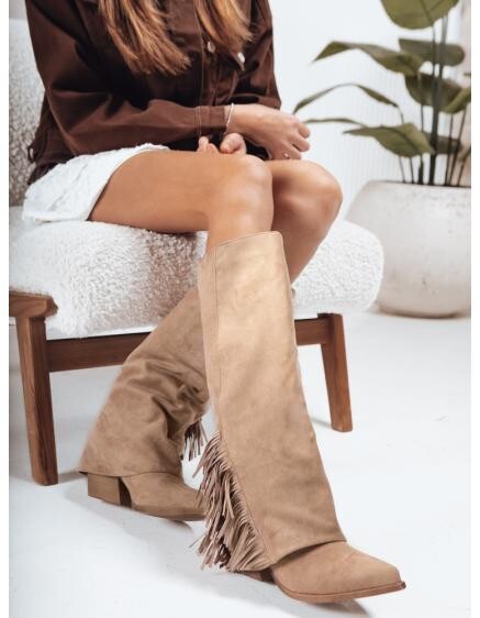 Dámské semišové kozačky boho khaki