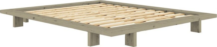 Šalvějově zelená dvoulůžková postel z borovicového dřeva bez čela s roštem 140x200 cm Japan – Karup Design