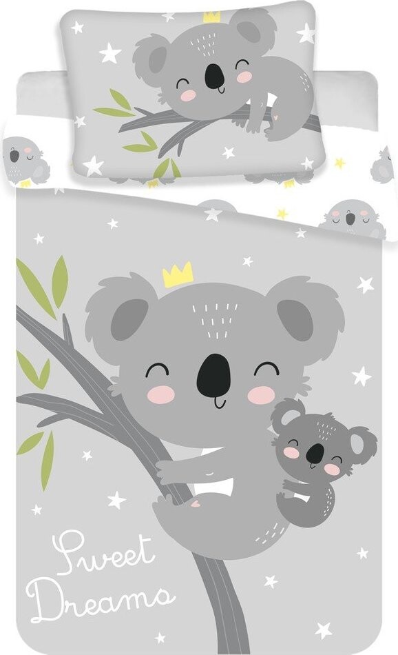 Šedé bavlněné dětské povlečení do postýlky 100x135 cm Koala 