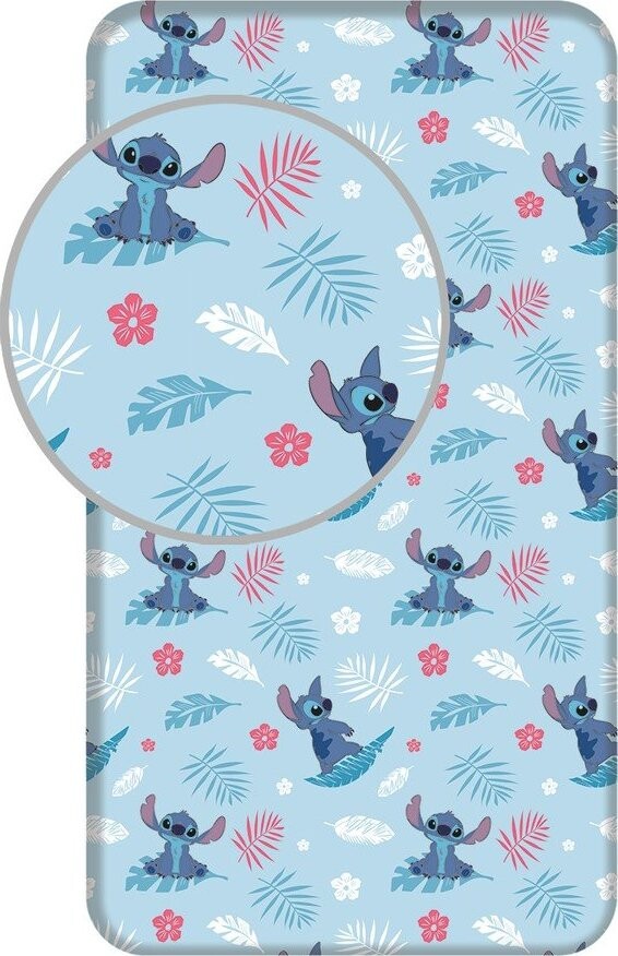 Modré napínací bavlněné dětské prostěradlo na jednolůžko 90x200 cm Lilo & Stitch 