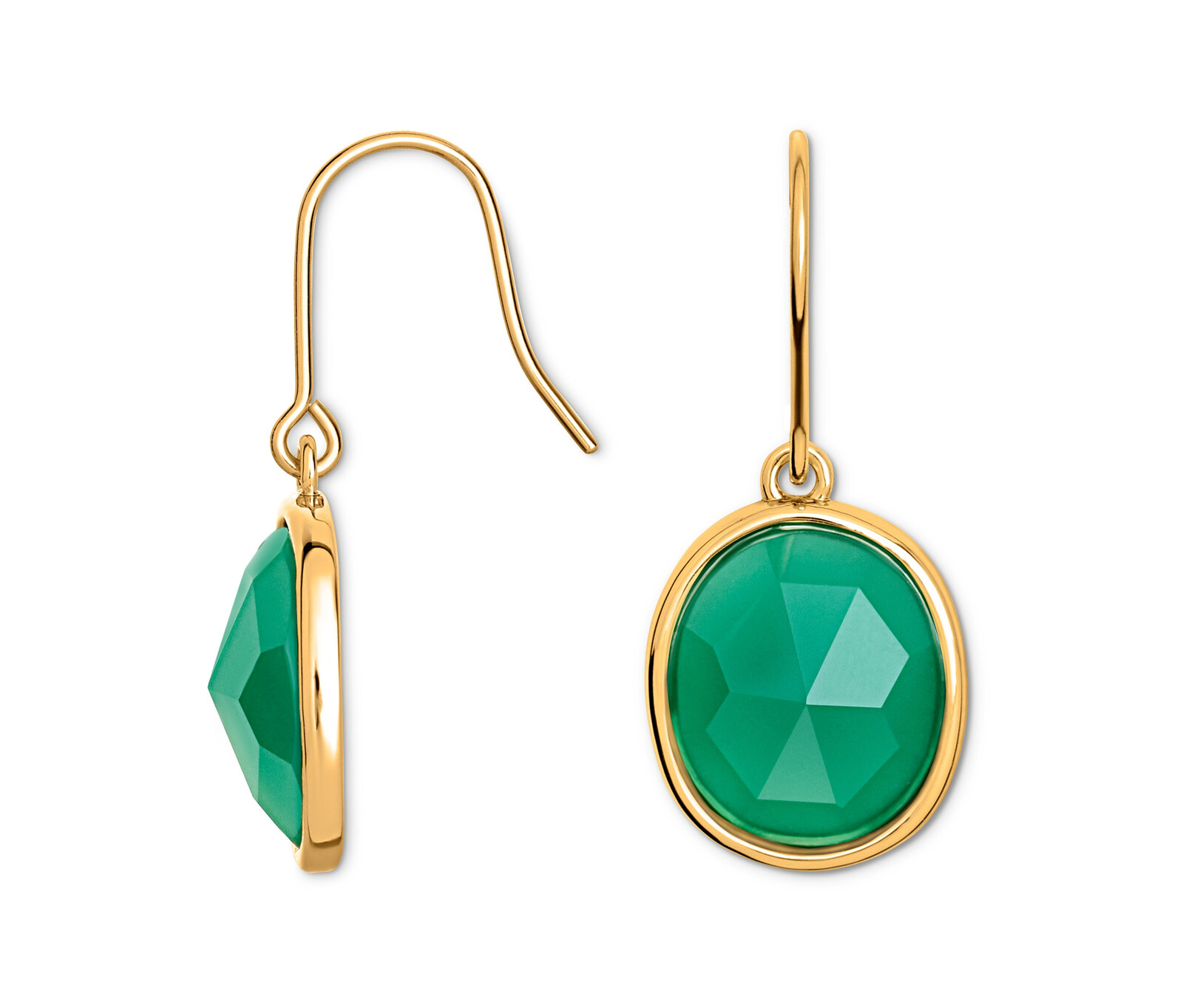 Tchibo - Závěsné náušnice se zeleným skleněným kamínkem - barva: zelená