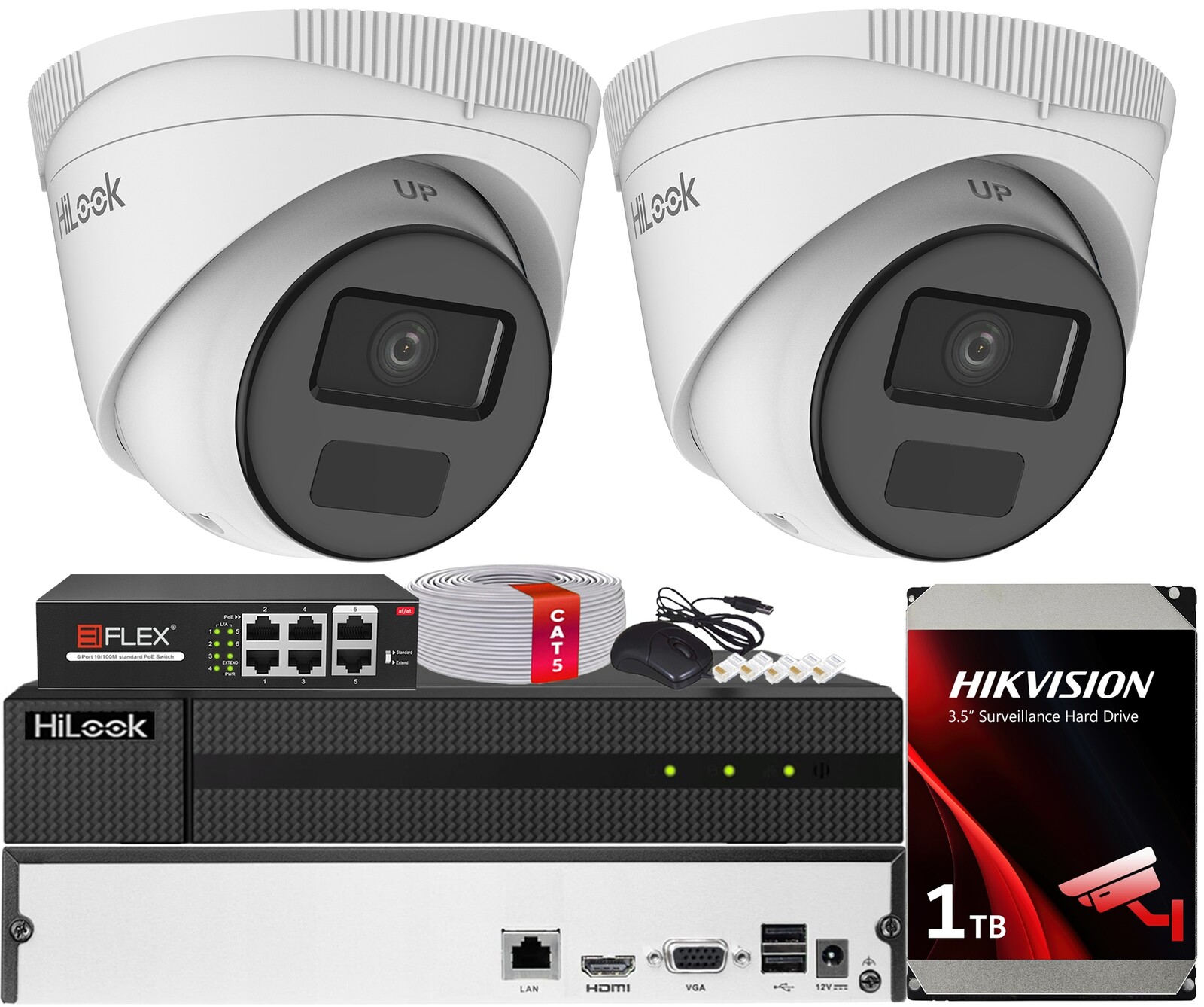 Sada Monitorování Poe 2x Kamera IPC-T221H-C 2MPx Hilook Hikvision Hdd 1TB