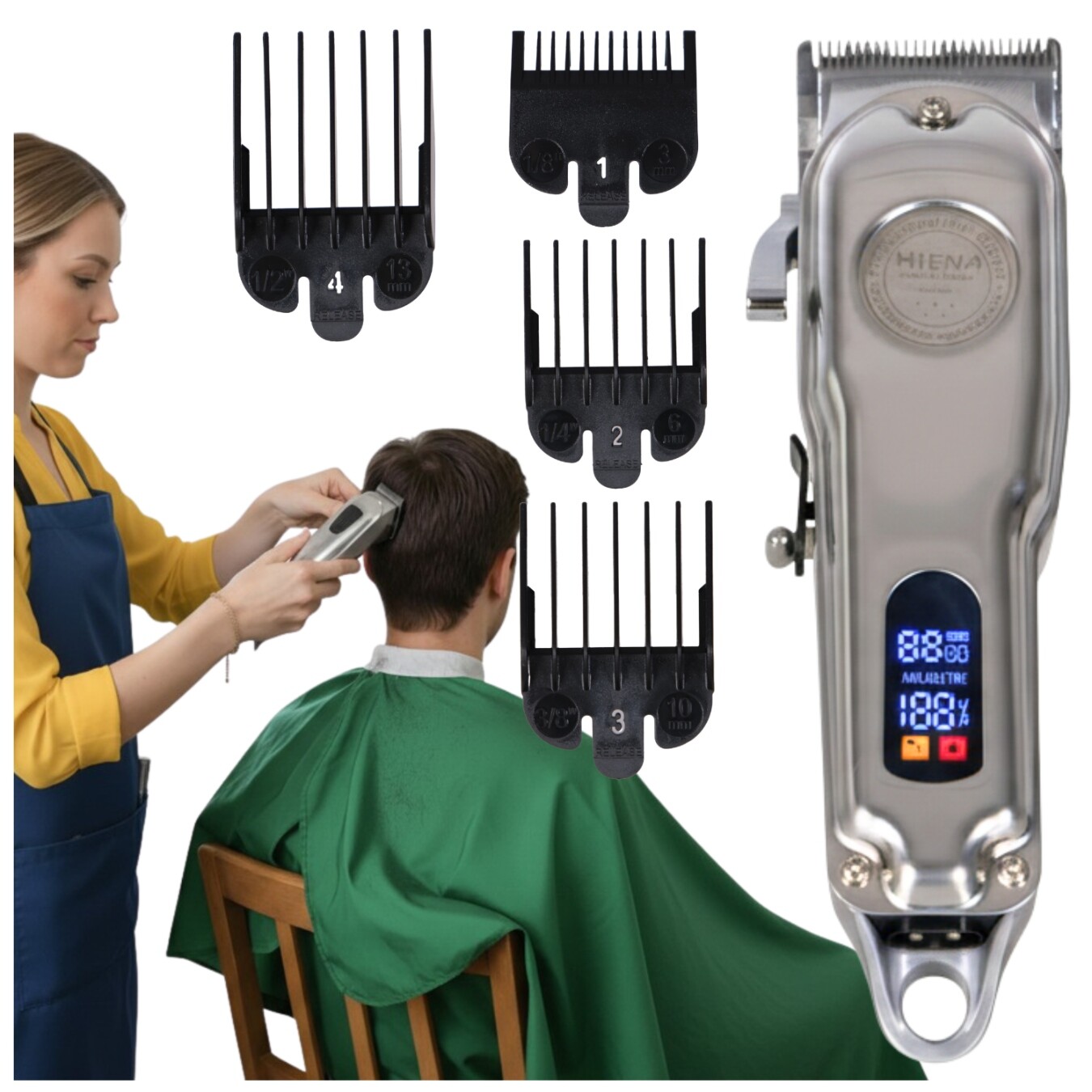 Pánský profesionální zastřihovač vlasů a vlasů, 4 nástavce