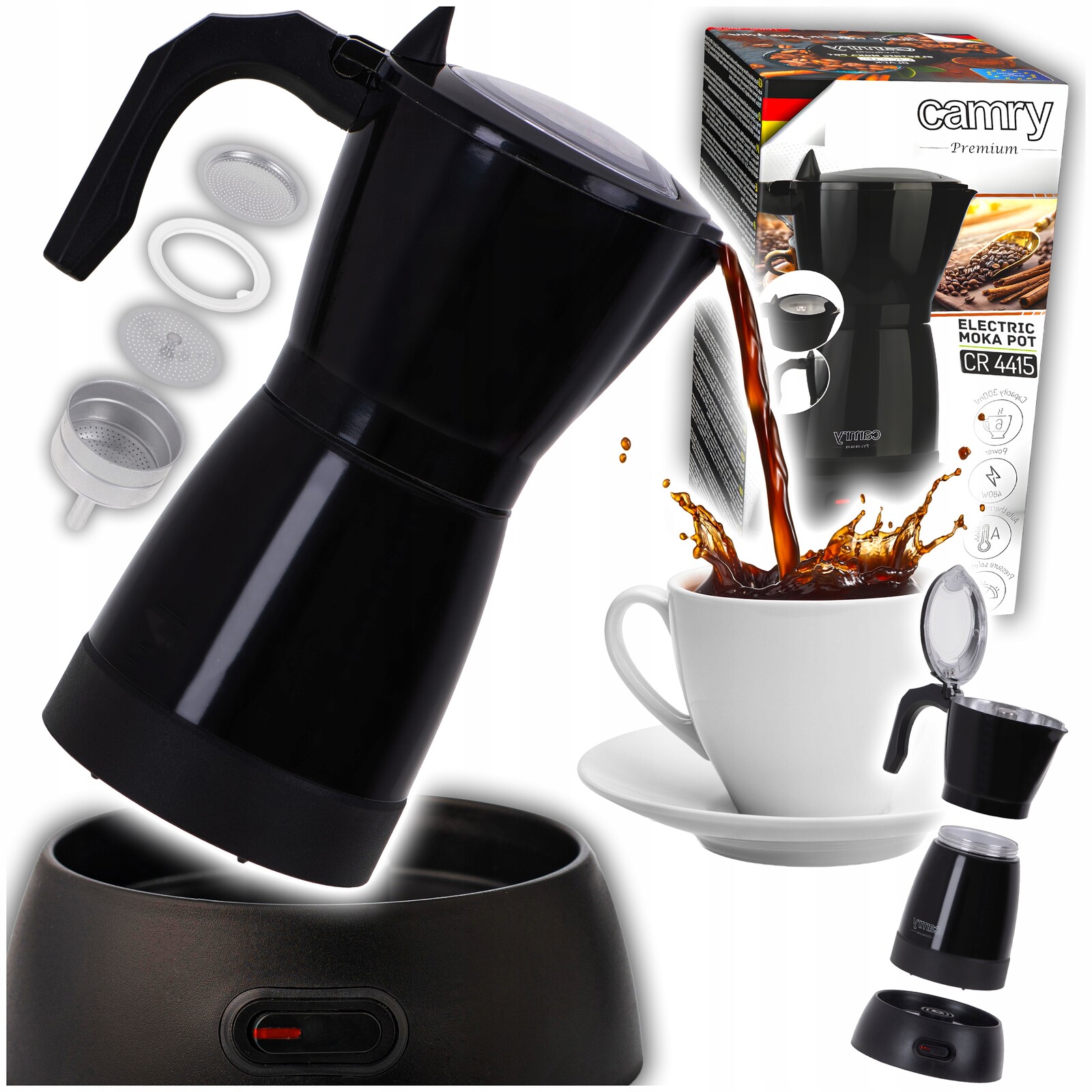 Elektrický kávovar Camry 4415 Black Moka bez plynu 6 šálků Kancelář 300 ml