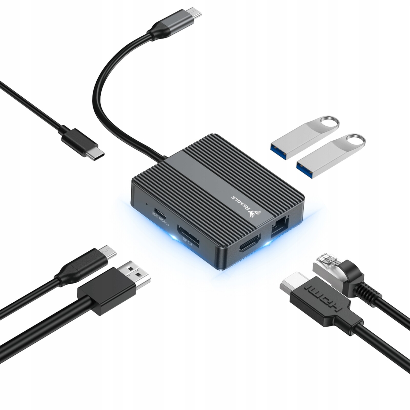 Usb-c Hub 2x Hdmi 4K 60Hz Pd 100W Usb 3.2 Lan RJ45 Adaptér 7v1