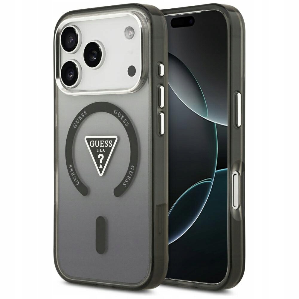 Pouzdro Guess IML Gradient Triangle Logo MagSafe pro iPhone 17 Pro Max, černé