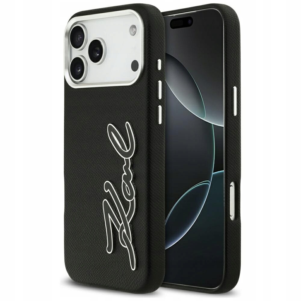 Pouzdro Karl Lagerfeld Fw Grained Signature Logo pro iPhone 17 Pro Max, černé