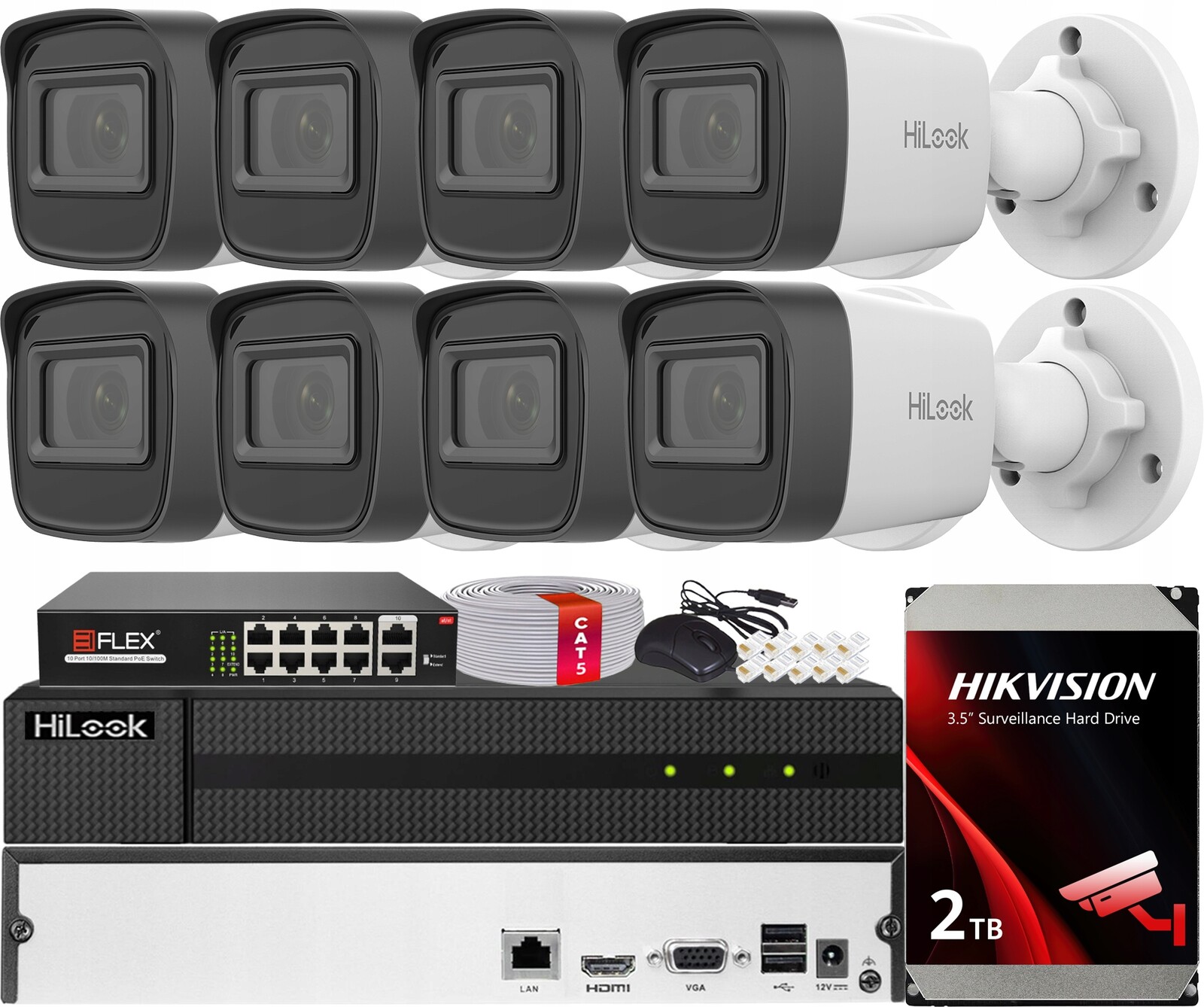 Sada Monitorování Poe 8 Kamer 2MPx IR20m Hilook by Hikvision Hdd 2TB