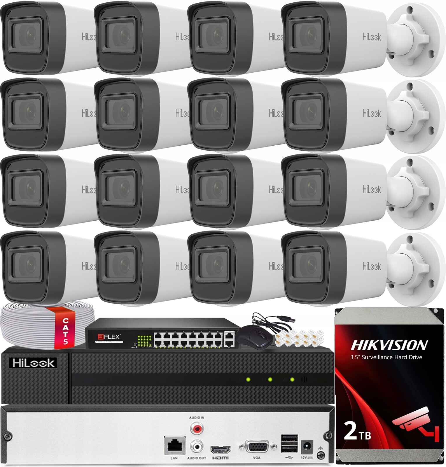Sada Monitorování Poe Pro 16 Kamer 2MPx IR20m Hilook Hikvision Hdd 2TB